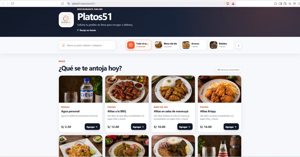 Restaurante Online y menú QR de Platos51