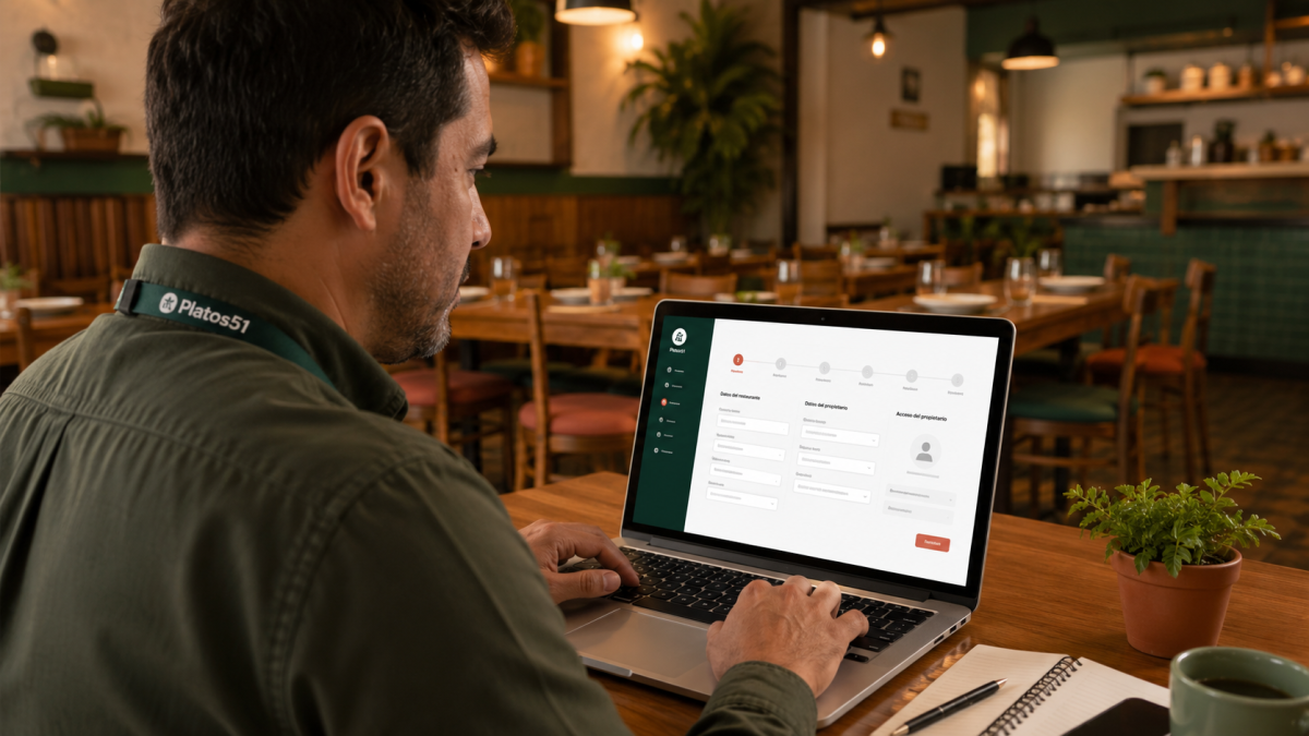 Propietario creando su cuenta y registrando su restaurante en Platos51