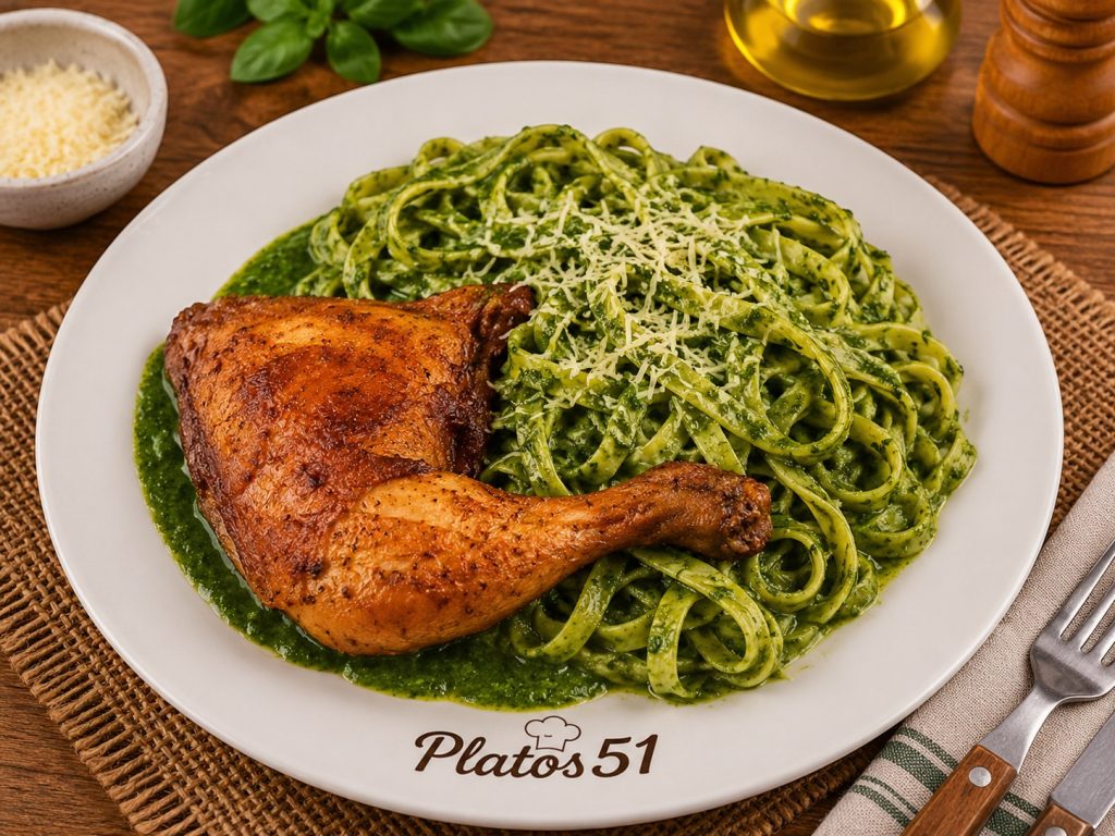 Tallarín verde con pollo a la parrilla