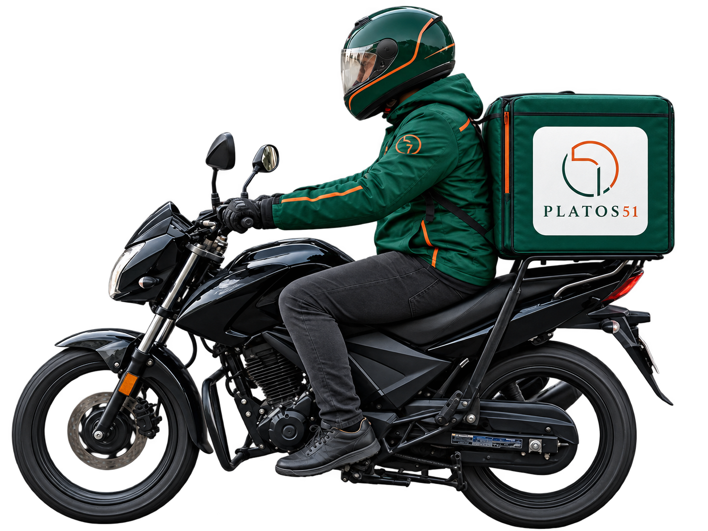 Repartidor Platos51 en motocicleta