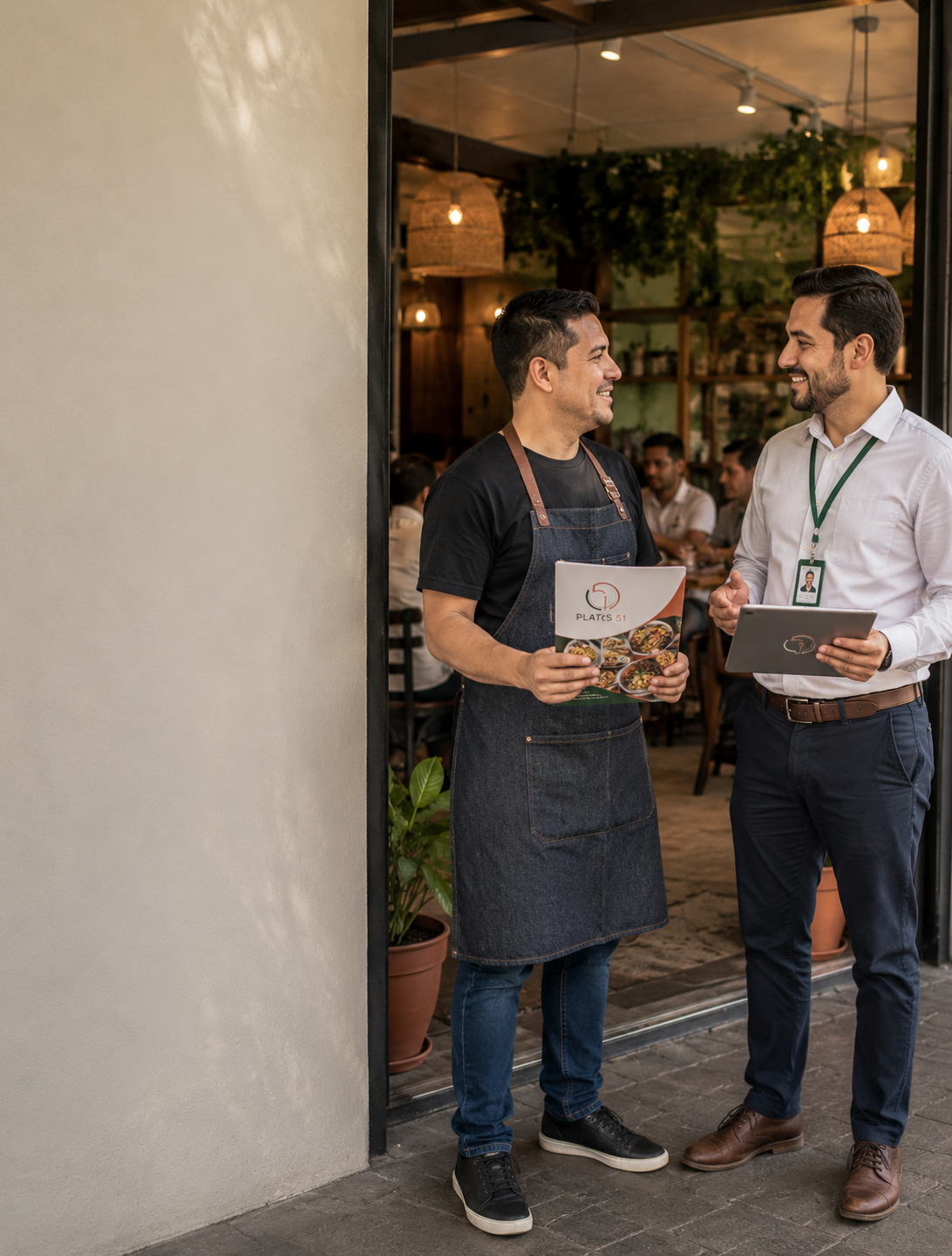 Propietario revisando que su restaurante esté listo para empezar a operar con Platos51