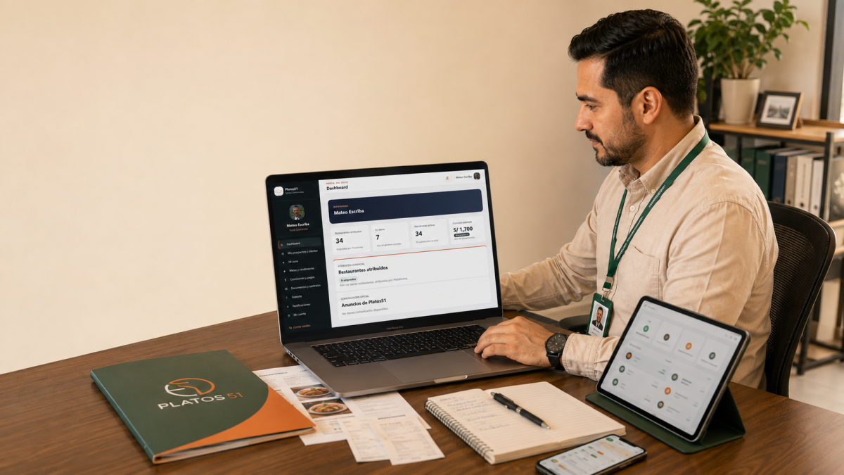 Dashboard del portal de socios comerciales Platos51